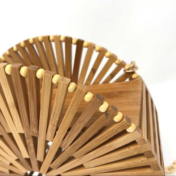 SOLD-Straw Studios Hand Made Round Bamboo Purse - Picture 2 of 6